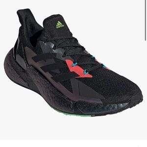 adidas X9000L4 Kids Black and Red Sneakers with Green Logo